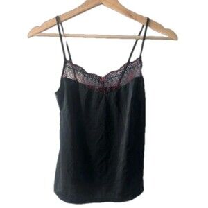 Vintage Gilligan and OMalley Black Camisole Medium Red Lace Boudoir Sexy